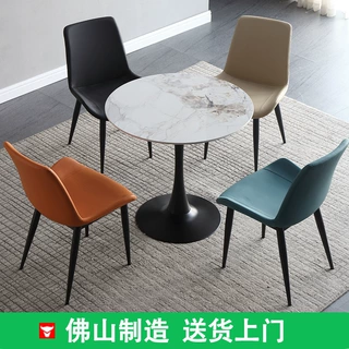轻奢亮光岩板小圆桌阳台谈判桌接待酒店商务休闲洽谈桌椅组合灰色
