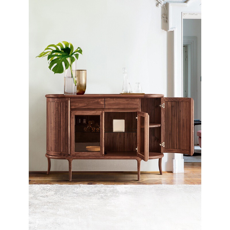 Solid Wood Sideboard Italian Style Light Luxury North American Black Walnut High-end Storage Tea Cabinet for Villa Multi-functional Cupboard Solid Wood Sideboard Italian Style Light Luxury North American Black Walnut High-end Storage Tea Cabinet for Villa Multi-functional Cupboard