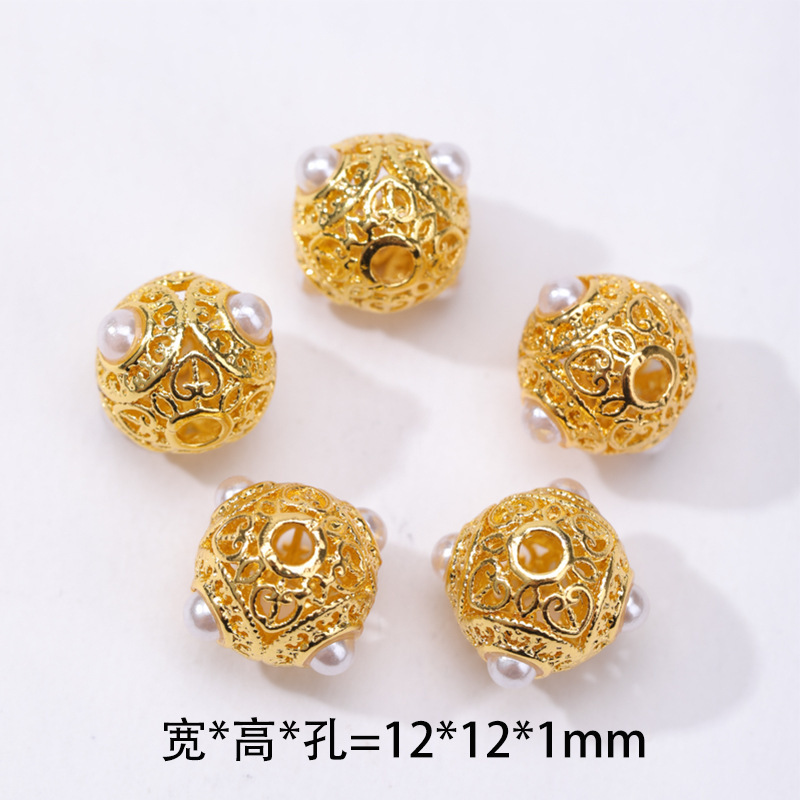 高保色铜镀金镶锆石珍珠跑环隔珠配件隔片精美吊坠diy饰品配件批|undefined