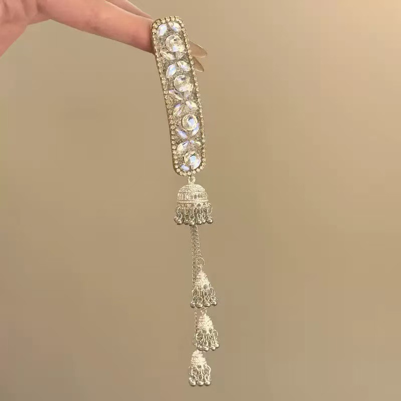 璀璨星河~黑曜石闪钻名族风铃铛流苏发夹女感甜美前额侧边夹包邮|undefined
