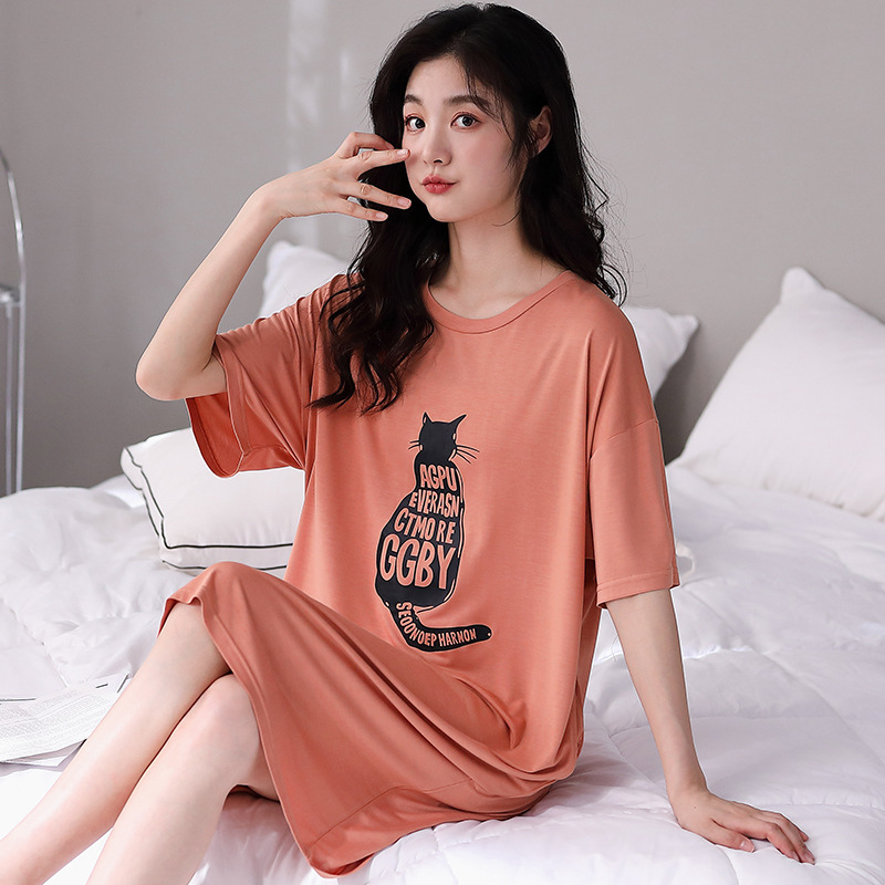 Camisón para las mujeres primavera y verano nuevo Algodón puro lindo casual más tamaño pijamas suelta delgada homewear Vestido de manga corta