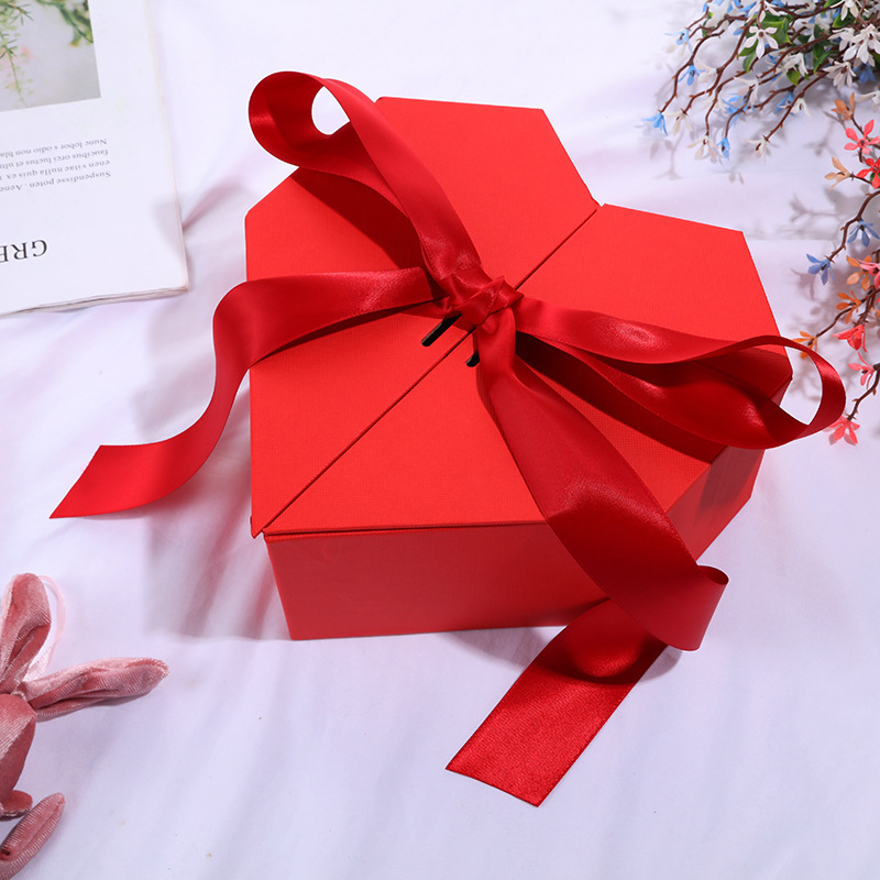 Caja de regalo con lazo de cinta en forma de corazón, caja de regalo para bodas, caja de regalo para cosméticos navideños, caja de regalo en forma de corazón