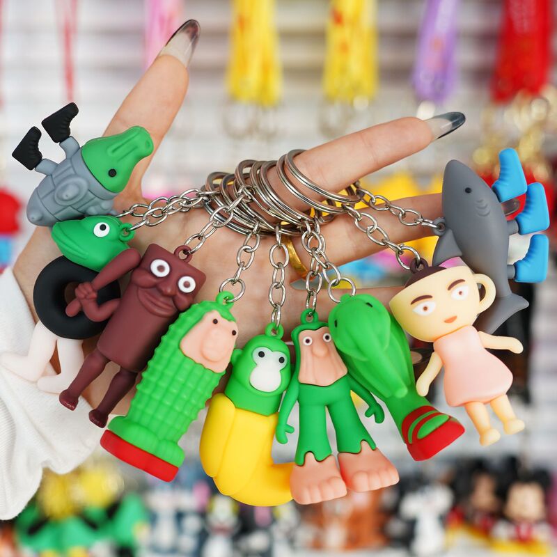 Cross-Border Trending Popular Shanhaijing Doll Keychain Mythical Beast Quirky Abstract Wooden Stick Man Shark Small Pendant Wholesale