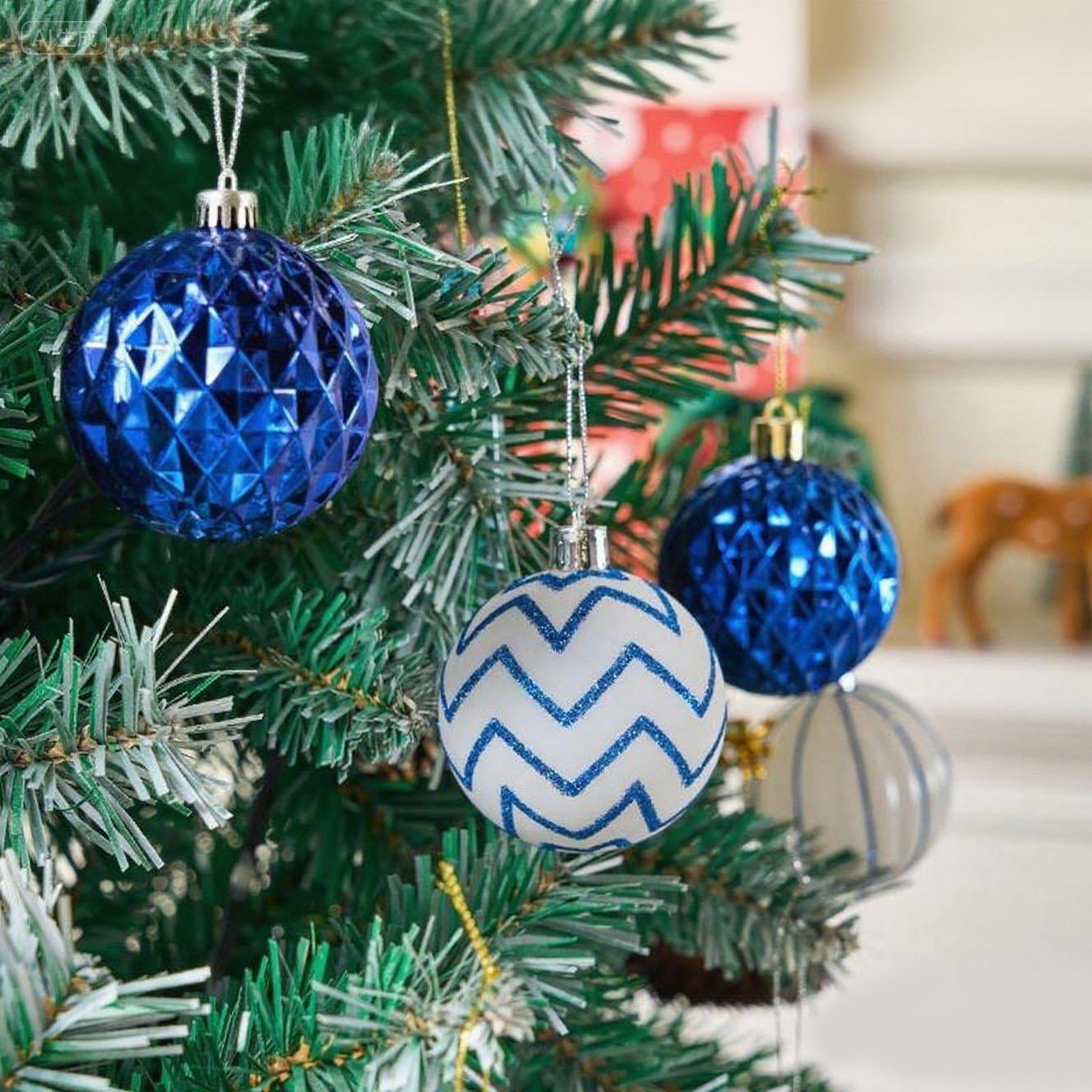 Bolas decorativas de plástico de Navidad 6cm30 piezas azul y blanco pintado conjunto árbol de navidad casa fiesta colgante bola