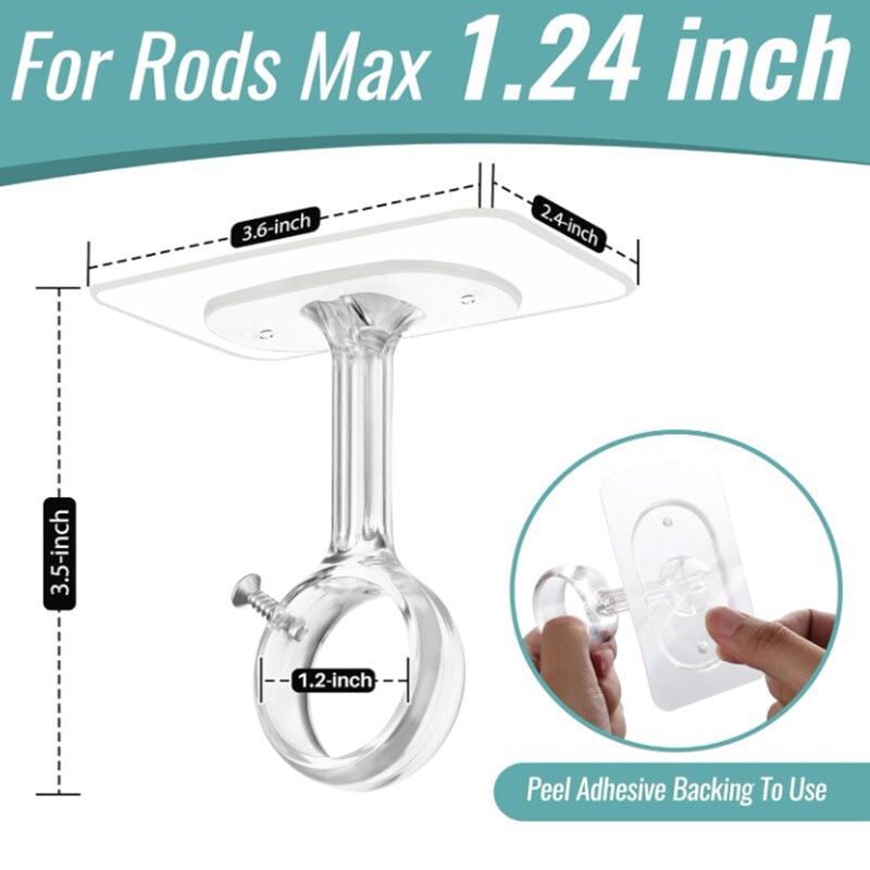 Popular Cross-Border Curtain Hooks Without Drilling Ceiling Installation Curtain Rod Bracket Self-Adhesive Curtain Rod Hook Bracket