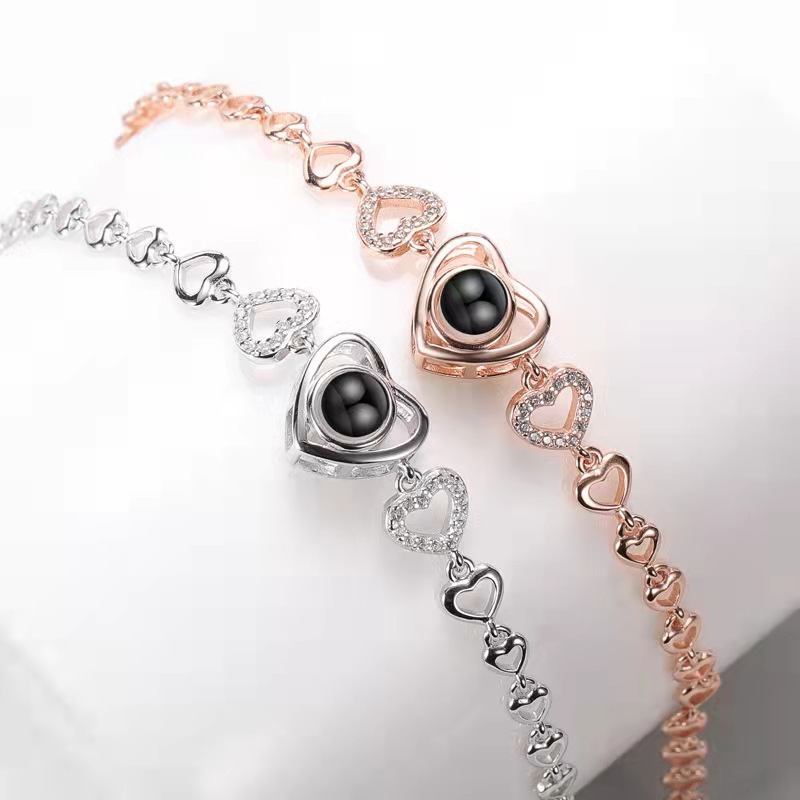 Fashion Heart Shape Silver Plating Hollow Out Inlay Zircon Bracelets 1 Piece