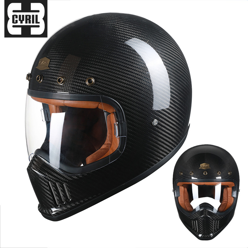 Cyril Celo fibra de carbono casco de la motocicleta casco vintage cuatro estaciones hombres y mujeres motocicleta ultra ligero casco completo f380