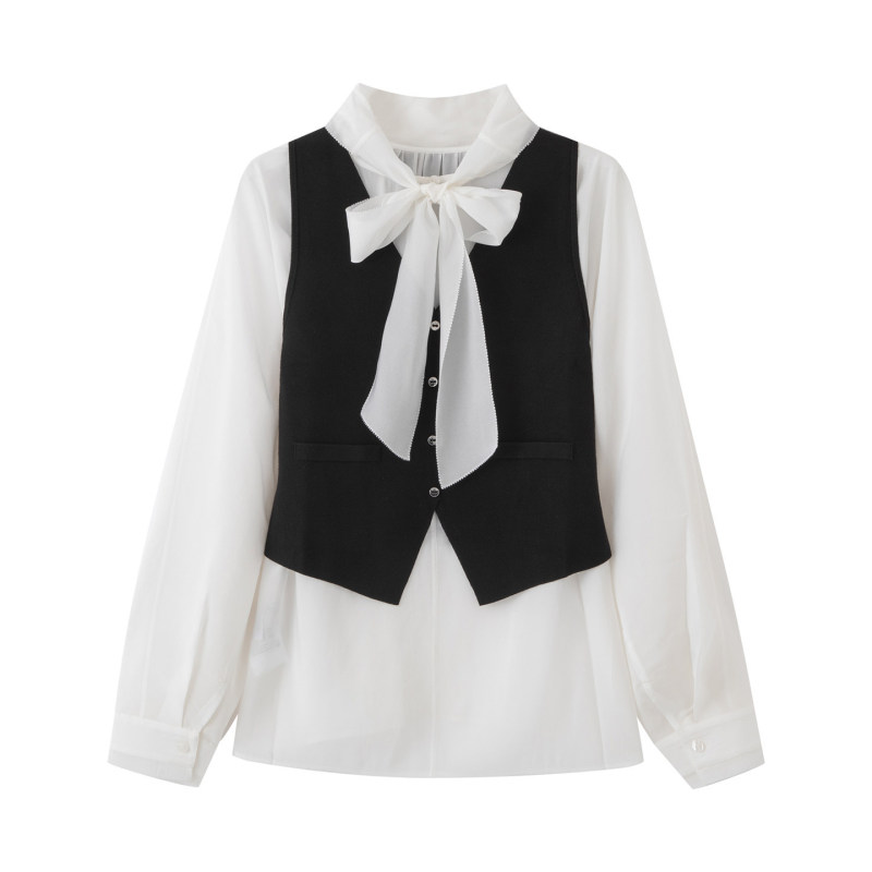 2026 Spring New Fashion Women's Clothing Bow-Knot Vest Shirt Layered Two-Piece Set A1Cdg1155 2026 Spring New Fashion Women's Clothing Bow-Knot Vest Shirt Layered Two-Piece Set A1Cdg1155