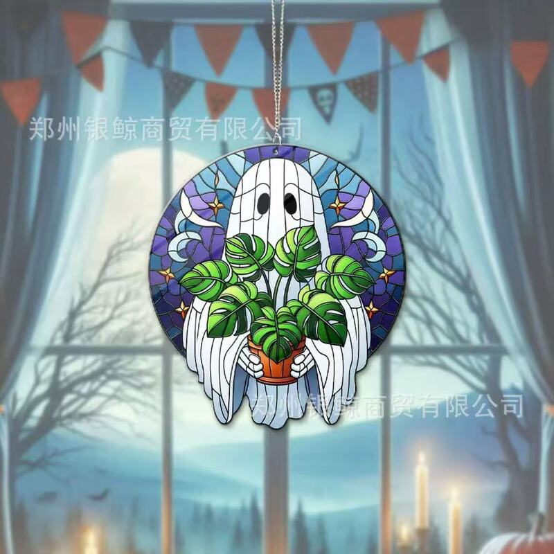 跨境万圣节可爱小幽灵亚克力平面太阳捕光器家居庭院花园装饰挂牌|undefined