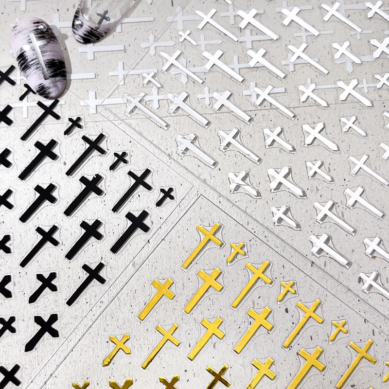 Internet-Famous Cross Nail Stickers 2026 New Retro Gothic Dark Style Adhesive Nail Stickers Decorations Wholesale Internet-Famous Cross Nail Stickers 2026 New Retro Gothic Dark Style Adhesive Nail Stickers Decorations Wholesale