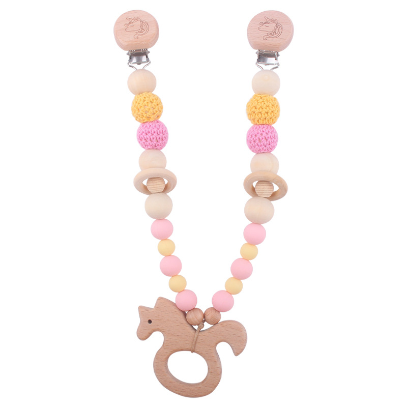 Nuevo bebé suministros de dibujos animados animal patrón Haya clip calmante bebé chupete cadena coche colgando mordedor conjunto de tres piezas