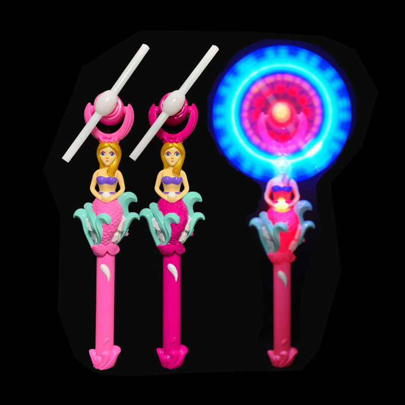 Children's flash toy mermaid glow stick mermaid windmill flash stick colorful lights music rotating magic stick