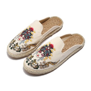 2025 Summer Old Beijing Cloth Shoes Facebook Embroidered Baotou Slippers Hanfu Antique Ethnic Cotton and Linen Embroidered Sandals