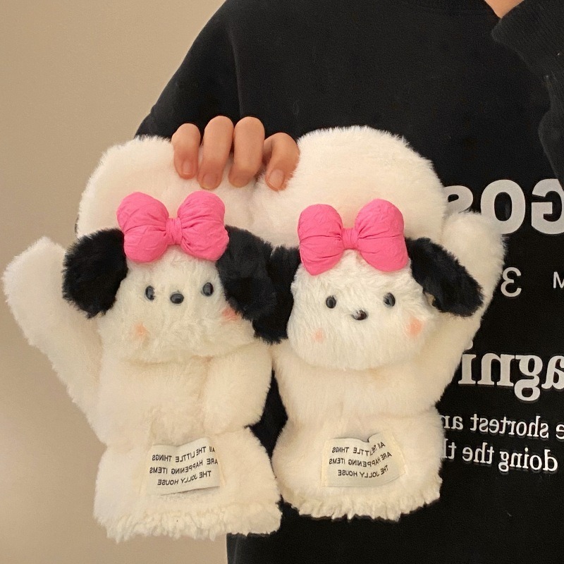 卡通甜美少女粉色猫咪围巾冬季保暖加厚可爱毛绒防风学生围脖白色|undefined
