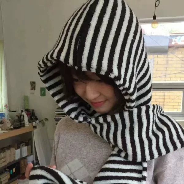 Autumn and Winter Blogger's Same Style Striped Lamb Wool Simple Versatile Shawl Ear Protection Pullover Shawl Hat Korean Style New Warmth