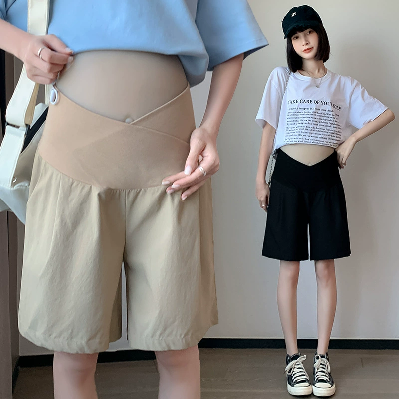 Брюки для беременных Летние широкие шорты с низкой талией Костюм Брюки Ледяной шелк Хлопок Льняная верхняя одежда Брюки Повседневные брюки для живота для женщин