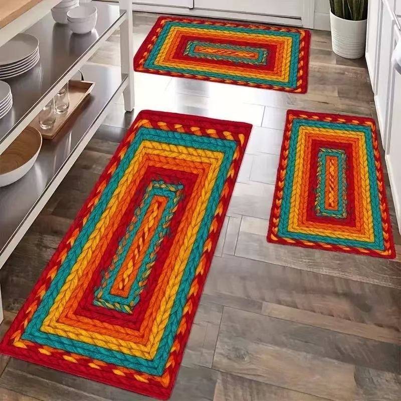 Almohadilla de suelo de cocina transfronteriza almohadilla de barro de diatomeas de viento bohemio almohadilla de suelo de absorción de agua y secado rápido dos juegos de almohadillas antideslizantes resistentes al desgaste