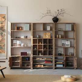 博古架实木中式多宝阁茶柜置物架榆木隔断摆件办公室茶叶柜展示柜