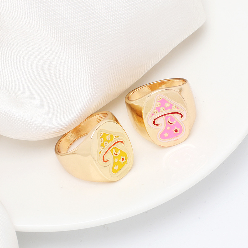 8g Weight Women'S Gender Pink, Yellow Color One Size Size Wholesale Jewelry Retro Mushroom Glossy Ring Nihaojewelry 1