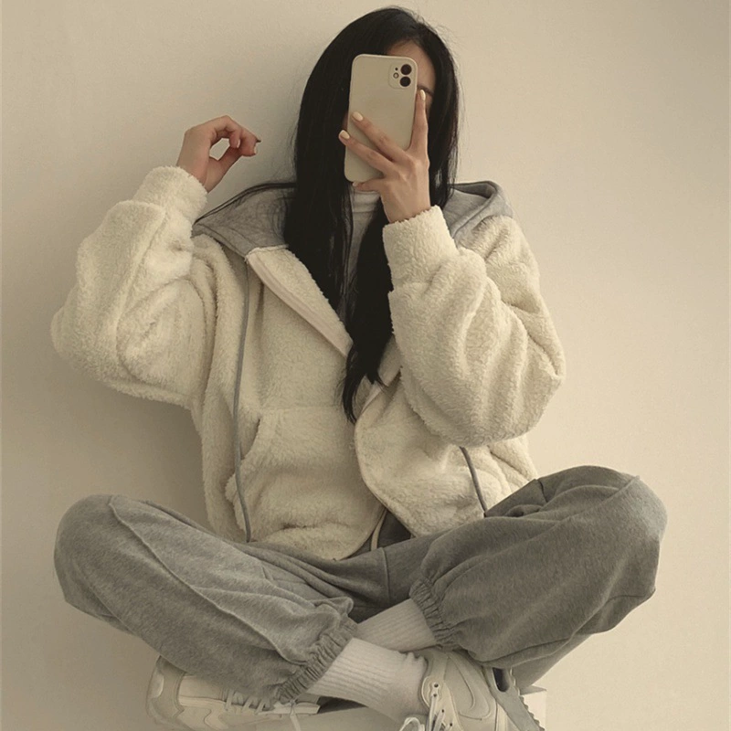 П Demi-season? нужно: Brand demi-season keep warm velvet cardigan for leisure with hood, jacket, oversize, for teenagers