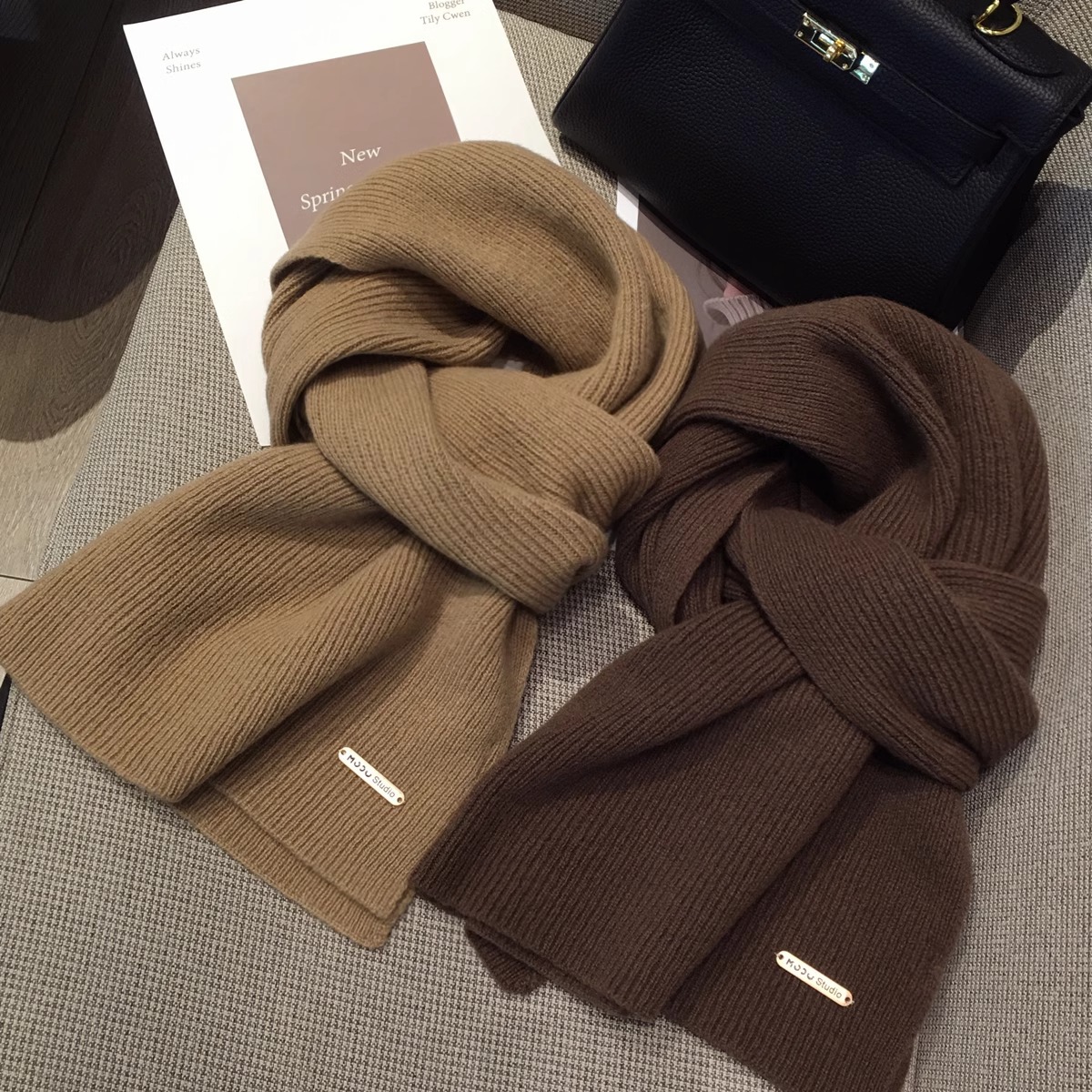 Retro winter solid color universal knitted keep warm elite scarf