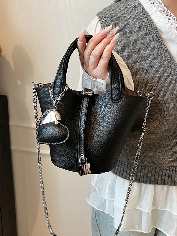 Litchi estampado canasta de platos de mano bolso de cubo para mujeres 2025 nuevo estilo transfronterizo coreano de moda bolso de hombro
