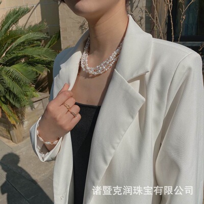 巴洛克淡水珍珠项链颈链多层项链淡水珍珠异形珍珠复古风颈链|ms