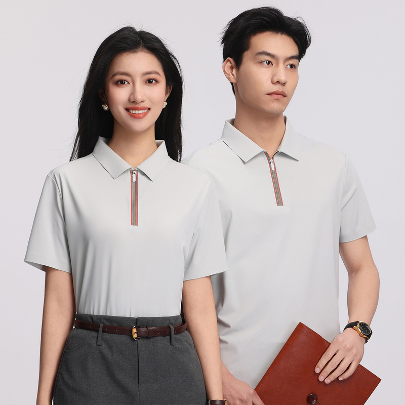 High-End Half-Zip Polo Shirt Workwear with Logo Printed, Summer Ice Silk Breathable Business Lapel Short-Sleeve Shirt for Men and Women