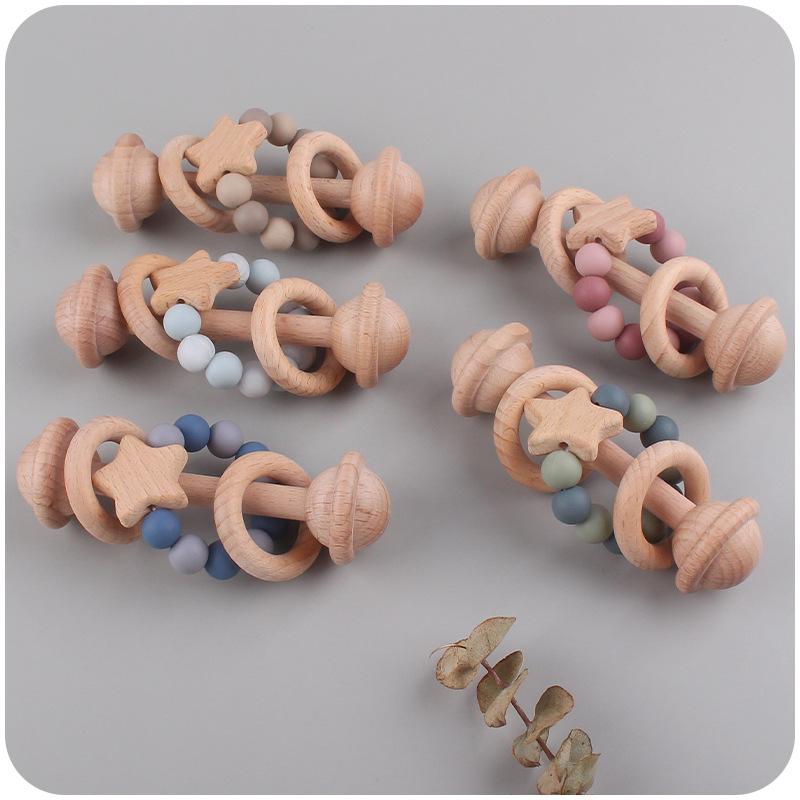 Juguete infantil creativo Mordedor de haya bebé estrella de mano sonajero cuentas de silicona bebé ejercicio interactivo mordedor palo