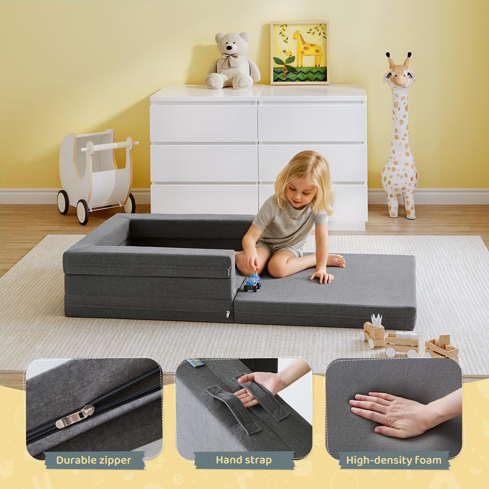 Amazon explosión esponja comprimida cama de viaje 3 en 1 sofá convertible cama portátil para bebés