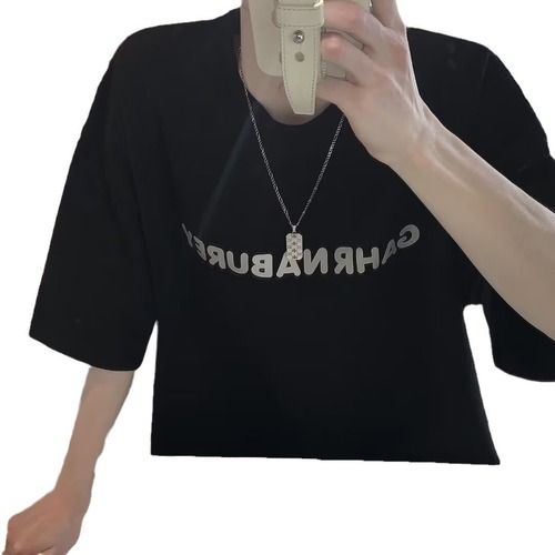 Men's Summer American Streetwear Print Youth Loose Casual Student Five-Button Short Sleeve T-shirt