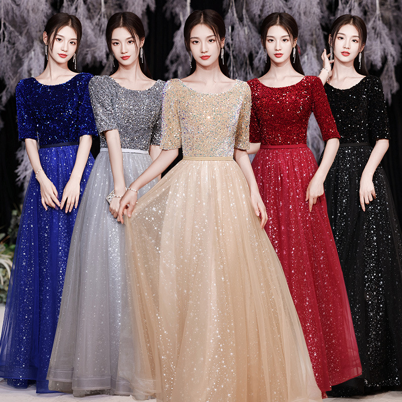 Choir Performance Costumes for Women, Winter Banquet Host Evening Dress, Conductor Gown, Long Ball Gown