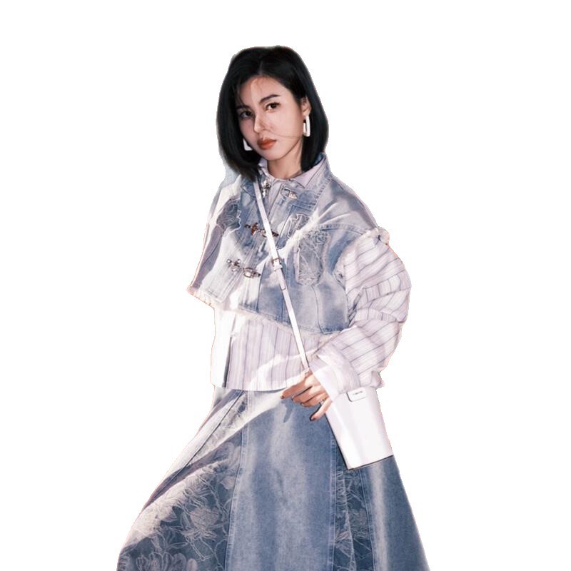 时尚汉元素套装女秋冬国风盘扣牛仔马甲衬衫半身裙子新中式三件套|undefined