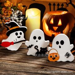 越境新品ハロウィン創意置物かわいい幽霊の形の装飾品祝日のデスクトップ装飾木の装飾品
