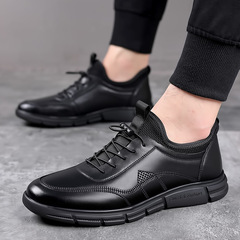 Autumn/Winter New Men's Casual Shoes, British Style Breathable Men's Business Casual Soft Leather Shoes, Soft Sole with Fleece Lining Cotton Shoes