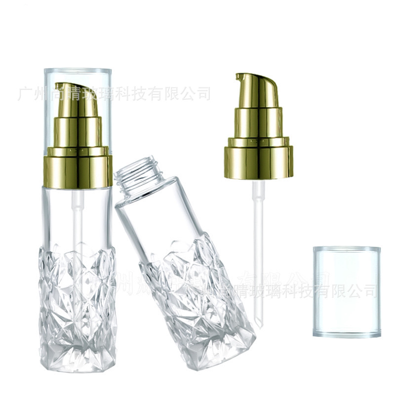 Botella de loción de 50 ml con dispensador de presión, botella pulverizadora, botella de forma especial, para esencia líquida, base líquida, botella dispensadora de viaje para el cuidado de la piel, disponible en fábrica