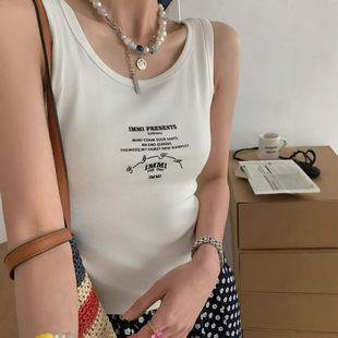 American Cotton White Printed Small Suspender Women's Inner Wear Summer New Outer Wear Wide Shoulder Sleeveless Beautiful Vest Bottoming