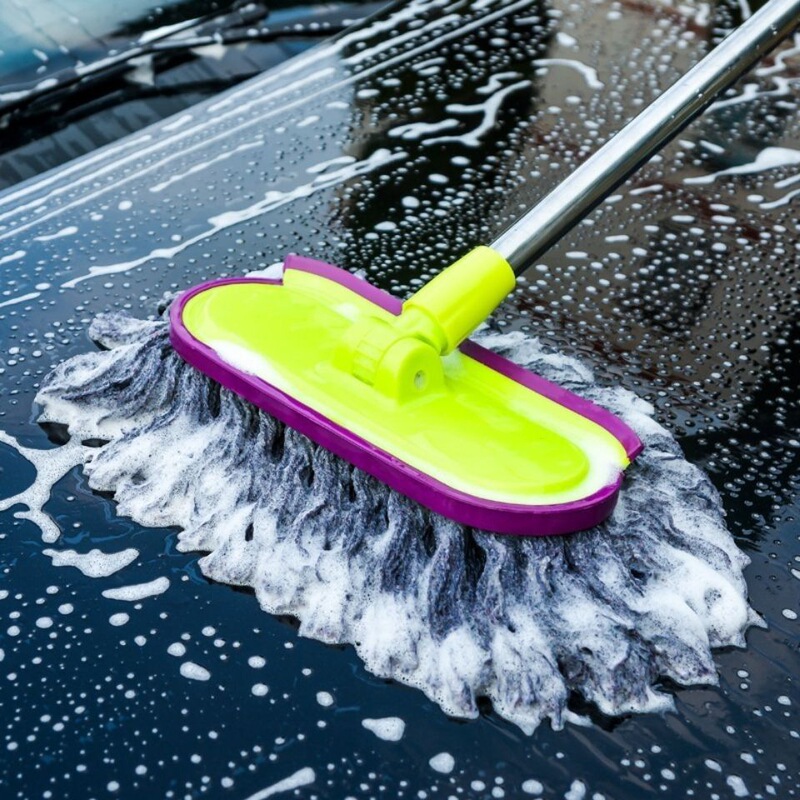 Car wash mop large 28cm wide car Duster car wax brush retractable rotating long handle cotton fiber mop