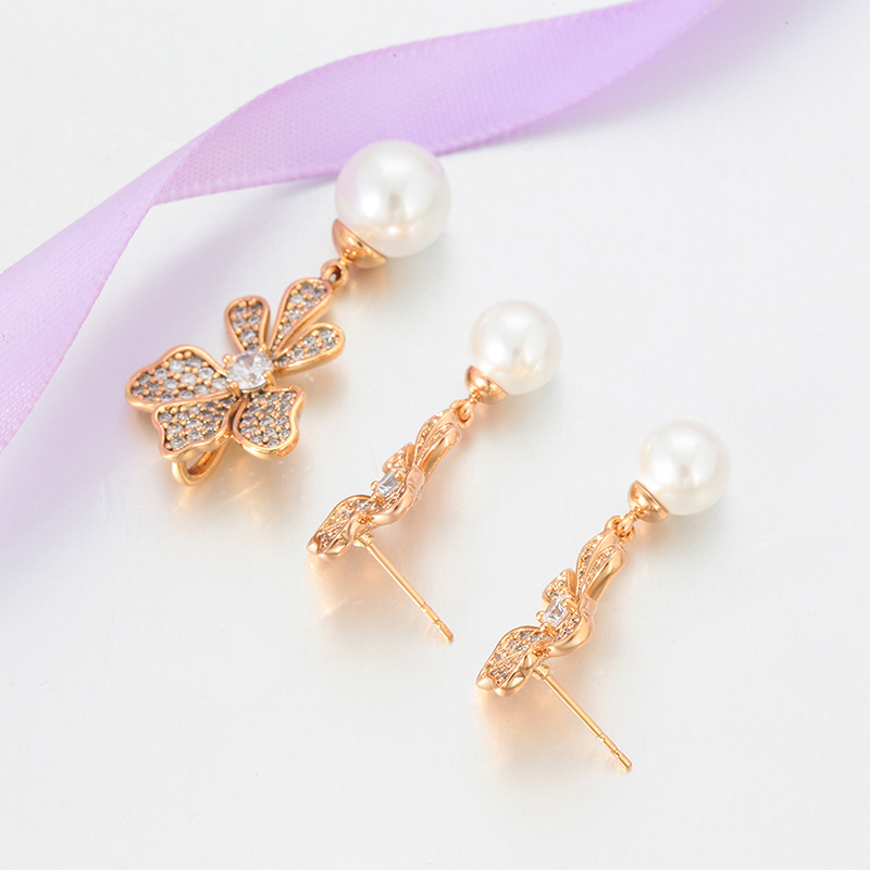 Xuping nicho retro aretes colgante conjunto de joyería aleación de cobre imitación de flores de perlas bordel joyería al por mayor mujeres