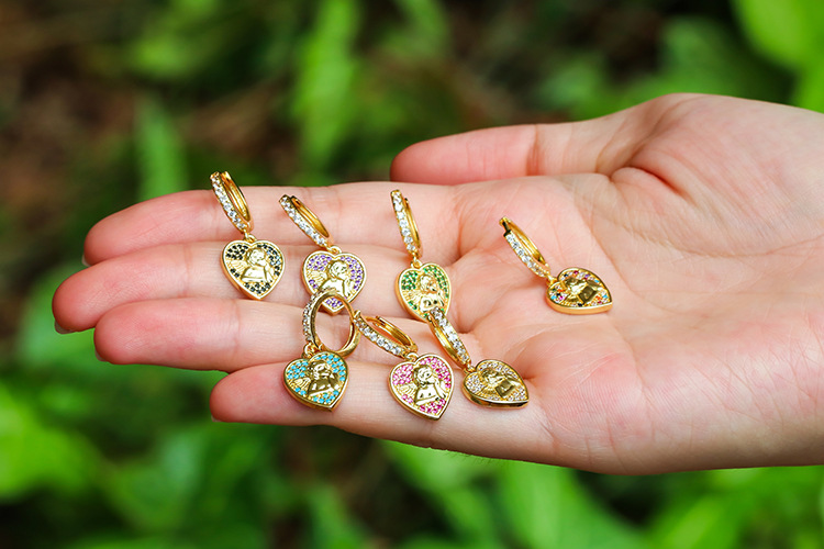 Geometric Pattern Fashion Micro-inlaid Zircon Little Angel Pendant Heart Earrings Wholesale Nihaojewelry