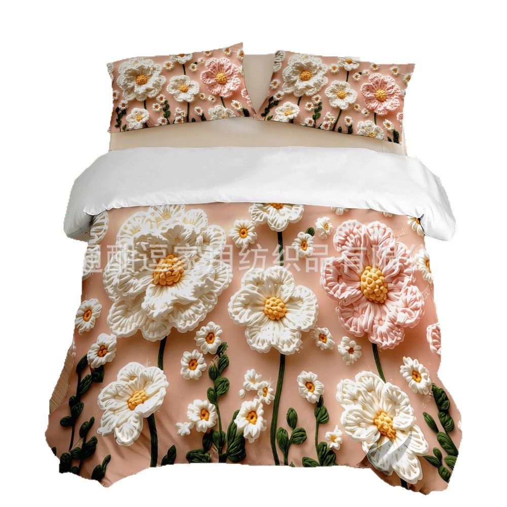 Floral 3D kit de impresión digital fábrica directa transfronteriza POD ropa de cama de tres piezas Amazon