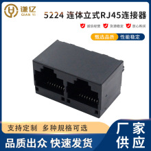 5224立式双网口RJ45网络连接器 8P8C全塑1X4网线接口直插网线插座