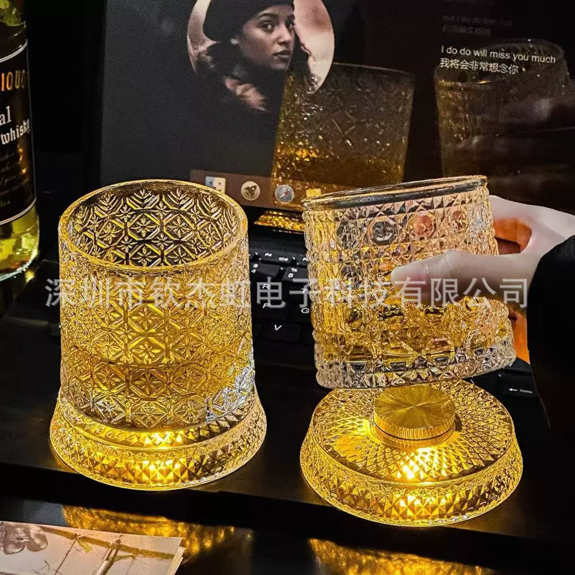 发光杯贴 地摊奶茶玻璃旋转杯垫 七彩闪光飘空球贴 斗鱼瓶贴 量大