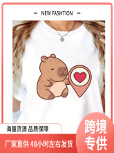 女士休闲短袖t恤可爱的考拉&心几何印花夏季短袖原宿街头服装上衣