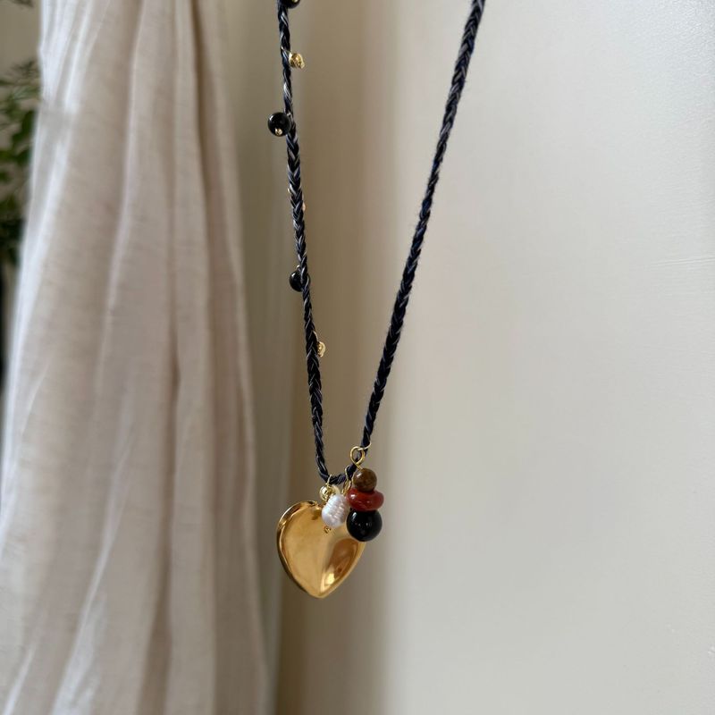 手作りラフィアほうきロングブラックロープネックレスシンプルなタッセルアクセサリー編組ロープ天然石ラブネックレス|undefined