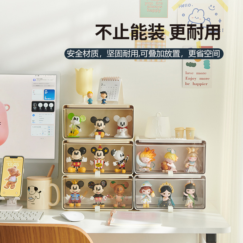 ins风护肤品桌面收纳盒泡泡玛特大号盲盒展示盒透明抽屉收纳盒|undefined