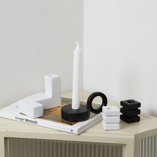 Modern Minimalist Block Ceramic Candlestick Study Living Room Entrance Bookshelf TV Stand Sales Office Fashion Light Decor