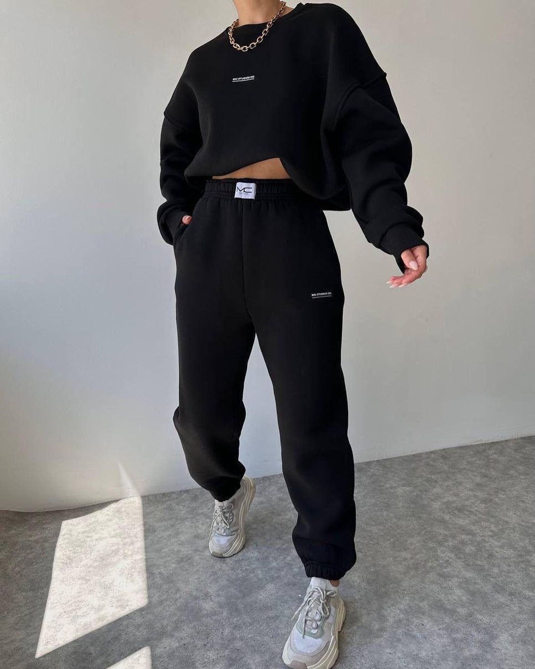 Damkläder ny kostym långärmad rundhalsad casual sweatshirt elastiska sportbyxor tvådelad kostym_voghion.com