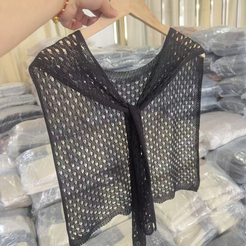 夏用の薄い中空ショルダーシャツ、日焼け止めシャツ、小さなショール、ニットスカーフを備えたアイスシルクショール|undefined