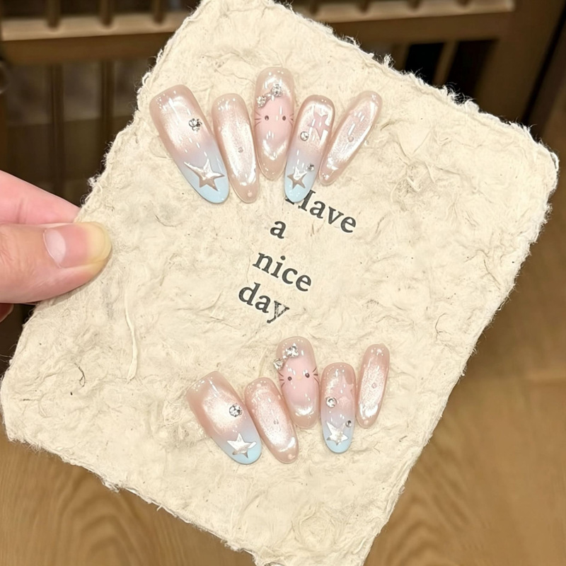 【Mint Kt】Purely Handmade Wearable Nails, Light Luxury Cat Eye Style, High-End Purely Handmade Wearable Nail Pieces, Pack of 10 【Mint Kt】Purely Handmade Wearable Nails, Light Luxury Cat Eye Style, High-End Purely Handmade Wearable Nail Pieces, Pack of 10